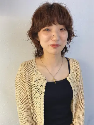 ミディアム カラー パーマ 森貴裕/ベージュ/ パーマ/オリーブのヘアスタイル