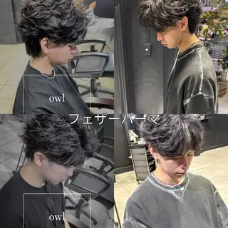 ミディアム パーマ メンズ 【フェザーパーマ】 【縮毛矯正】鶴田文のヘアスタイル