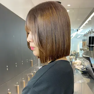 ミディアム パーマ ボブ縮毛矯正 韓国レイヤーRINAのヘアスタイル