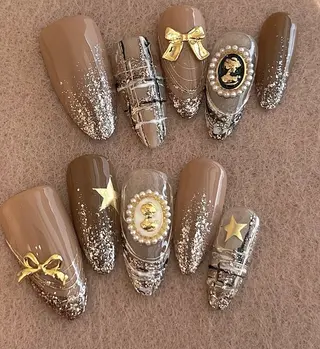 ネイル リボン、ガーリー パーツ放題専門店のネイルデザイン