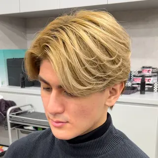 ショート カラー パーマ メンズ センターパート マスターかずまのヘアスタイル