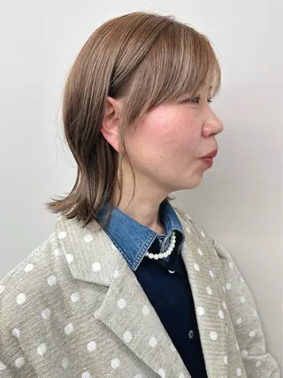 ミディアム カラー 小顔ボブ/お悩み解決 /ボブパーマ/とういのヘアスタイル