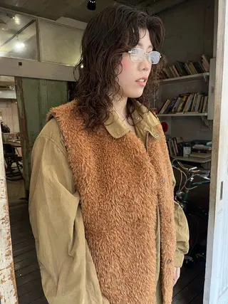 ミディアム パーマ ハイトーン/顔まわり レイヤー/YUKAのヘアスタイル