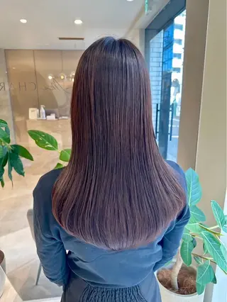 ロング パーマ 韓国風/小顔レイヤー /艶カラーのヘアスタイル