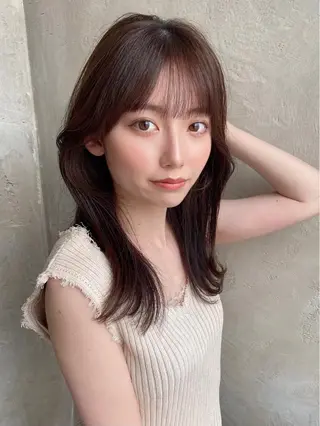 ミディアム カラー 顔周り/くびれヘア 韓国ヘア💕風間るなのヘアスタイル