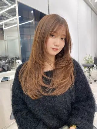 ロング カラー ハイライト、レイヤー カット/西梅田/中西のヘアスタイル