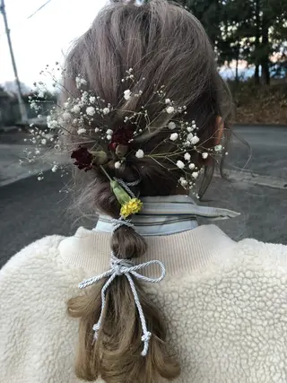 セミロング ヘアアレンジ 【ピンク/韓国ヘア/ ヘアセット】亜海のヘアスタイル