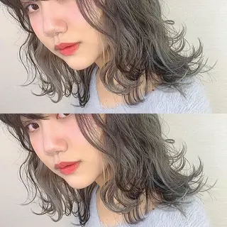 ミディアム カラー 韓国レイヤーカット/ ダブルカラーのヘアスタイル