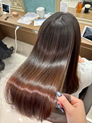 セミロング パーマ 長妻莉央/縮毛矯正 髪質改善カラーのヘアスタイル