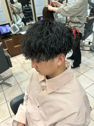 ミディアム パーマ メンズ 大阪/梅田/シャドウ パーマ/ノボリユウタのヘアスタイル