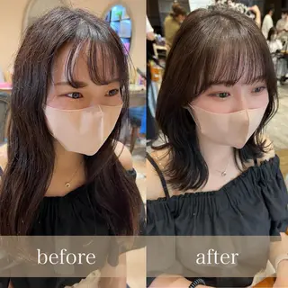 ミディアム カラー 🧡くびれヘア/前髪 顔周り🧡久原結衣のヘアスタイル