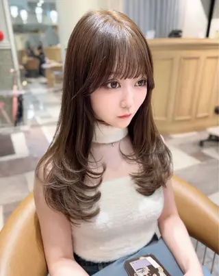 ミディアム カラー 木屋元一/透明感 /前髪/韓国ヘアのヘアスタイル