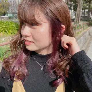 セミロング カラー ヘアアレンジ なつき/艶ピンク/ girly hairのヘアスタイル