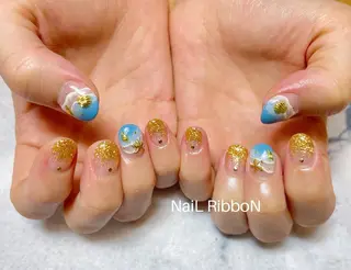 ネイル ネイルリボン 受付スタッフのネイルデザイン