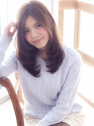 セミロング ロング カラー パーマ VIVIE【ヴィヴィ】所属・髪質改善/韓国風 レイヤー/田村祐樹のヘアスタイル