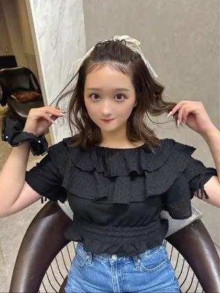 セミロング カラー ダブルカラー 韓国レイヤーKYONのヘアスタイル