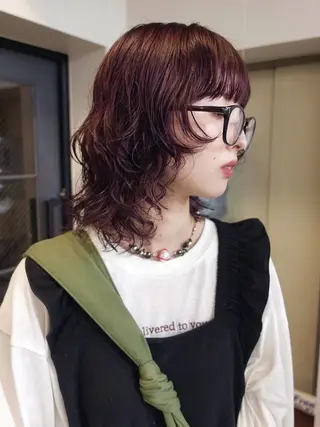 ミディアム カラー ヒカル/ミディアム パーマ/ロングパーマのヘアスタイル