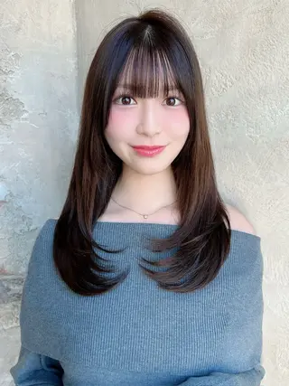 セミロング カラー パーマ 新宿✨顔周りカット 韓国ヘア/坂本亜裟海のヘアスタイル