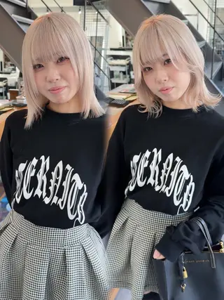 ミディアム カラー ヘアアレンジ y.s.h所属・ハイトーンカラー🌈 メンズパーマ鈴木康平のヘアスタイル