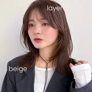 ミディアム 似合わせ/ベージュ /レイヤー/りほ🤍のヘアスタイル