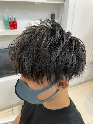 ショート パーマ メンズ 髪質改善× ハイライト溝江のヘアスタイル