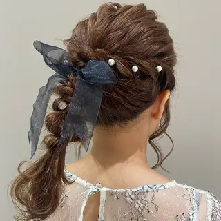 セミロング ヘアアレンジ ベージュ/アレンジ /横浜/杉本千夏のヘアスタイル