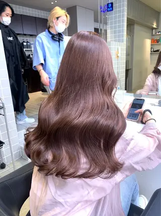 ロング カラー パーマ ヘアアレンジ メンズ キッズ ブリーチなしカラー/ ブラウン/レイヤーのヘアスタイル