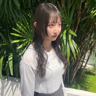 セミロング カラー パーマ ウルフレイヤー エクステ/kokiのヘアスタイル