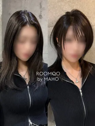 セミロング 韓国リアルハッシュ レイヤーカットのヘアスタイル