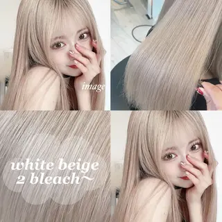 ミディアム カラー ブリーチ/髪質改善/ ハイトーン/暖色のヘアスタイル