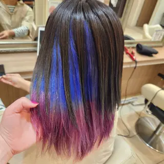 セミロング カラー 推しアニメカラー🌈 ツヤ透明感カラー🦄のヘアスタイル