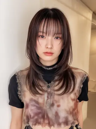 セミロング カラー 髪質改善韓国コテ巻き パーマ/城井友輔のヘアスタイル