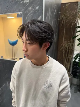 ミディアム パーマ メンズ SALOWIN 原宿 iori所属・🌟原宿指名No.1 センターパート⭐️のヘアスタイル