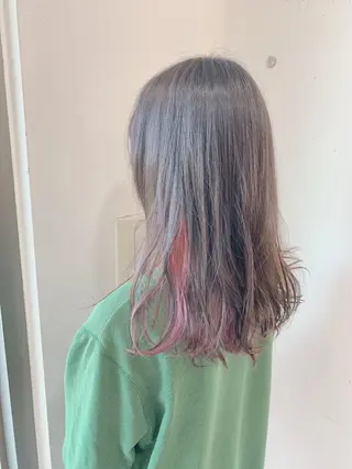 セミロング カラー 白髪ぼかしハイライト 柳川拓哉のヘアスタイル