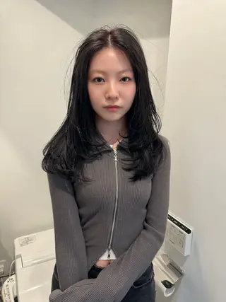 ロング 切りっぱなしボブ レイヤー/縮毛矯正のヘアスタイル