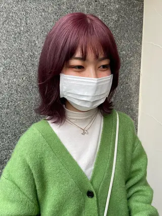 ミディアム カラー tomo🍒パーマ ハイトーン似合わせのヘアスタイル