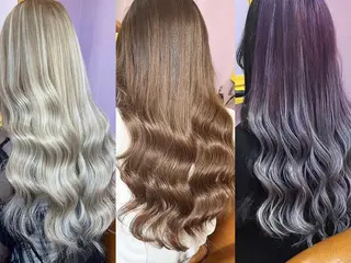 ロング カラー チビ編み込みエクステ シールエクステのヘアスタイル