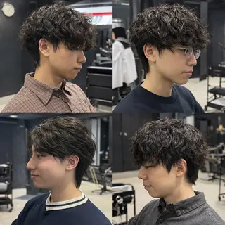 ミディアム パーマ メンズ 【フェザーパーマ】 【縮毛矯正】鶴田文のヘアスタイル