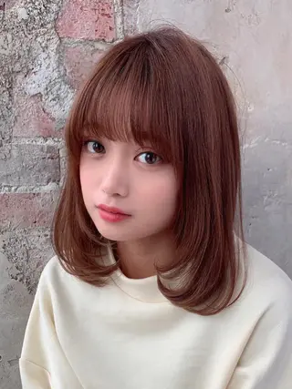 ミディアム カラー パーマ 🧡くびれヘア/前髪 顔周り🧡久原結衣のヘアスタイル