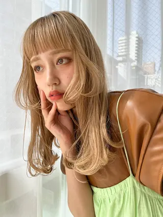 ロング カラー パーマ ヘアアレンジ メンズ ハイトーン/顔まわり Nina💒のヘアスタイル