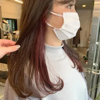 セミロング カラー 透明感/オリーブ/ グレージュ/YUKAのヘアスタイル