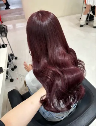 ロング カラー ヘアアレンジ 中韓🇰🇷暖色/ ワインレッド/らいるのヘアスタイル