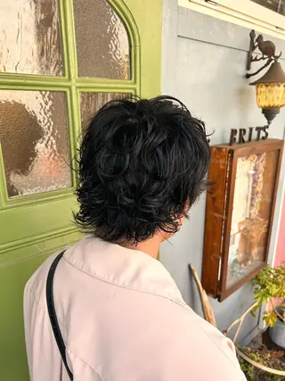 ミディアム パーマ 清水千優/パーマ/透 明感カラー/メンズのヘアスタイル