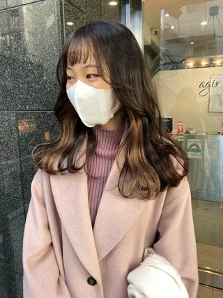 ロング カラー オリーブ/アッシュ やわらか透明感カラーのヘアスタイル