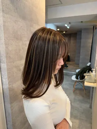 ミディアム カラー 💎夏葵 ハイライト /デザイン特化のヘアスタイル
