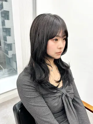 ロング カラー パーマ ヘアアレンジ メンズ キッズ レイヤーカット 🌿透け感カラーのヘアスタイル