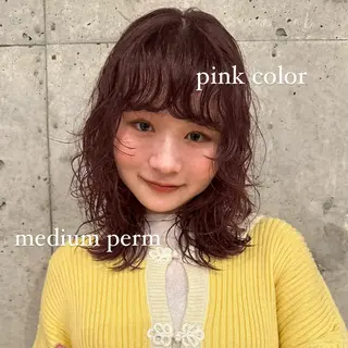ミディアム カラー パーマ ボブ/レイヤー/ニュ アンスパーマ/小夏のヘアスタイル