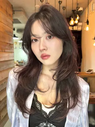 ミディアム カラー パーマ レイヤー/透明感/ ブリーチなし/わかなのヘアスタイル