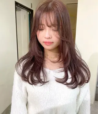 ロング カラー mizuki/ピンク ベージュ.レイヤーのヘアスタイル