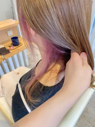 ミディアム カラー ブリーチなしWカラー /酸性ストレート河本のヘアスタイル